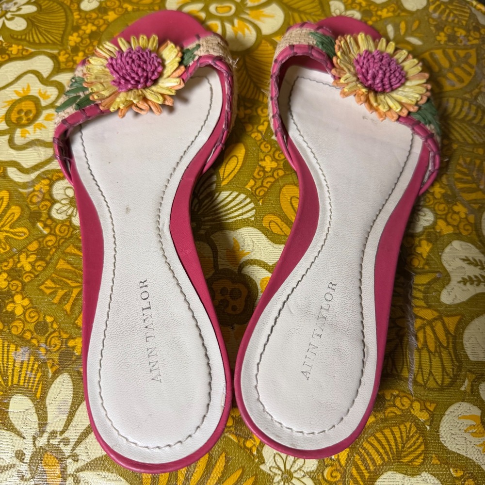 VTG Y2K Pink Cottage Whimsy Open Toe Straw Flower Country Western Sandals Size 7 - Picture 9 of 10